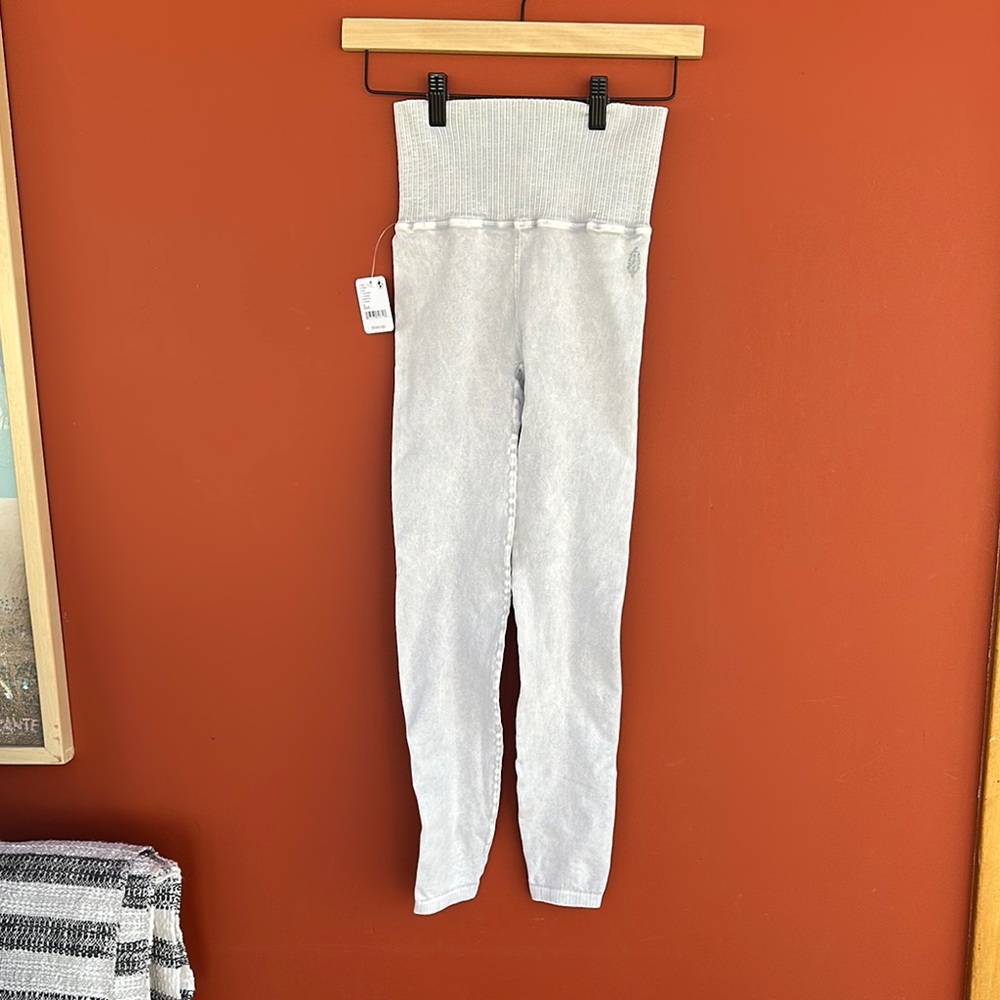 Free People White Textured Leggings with High Waist
